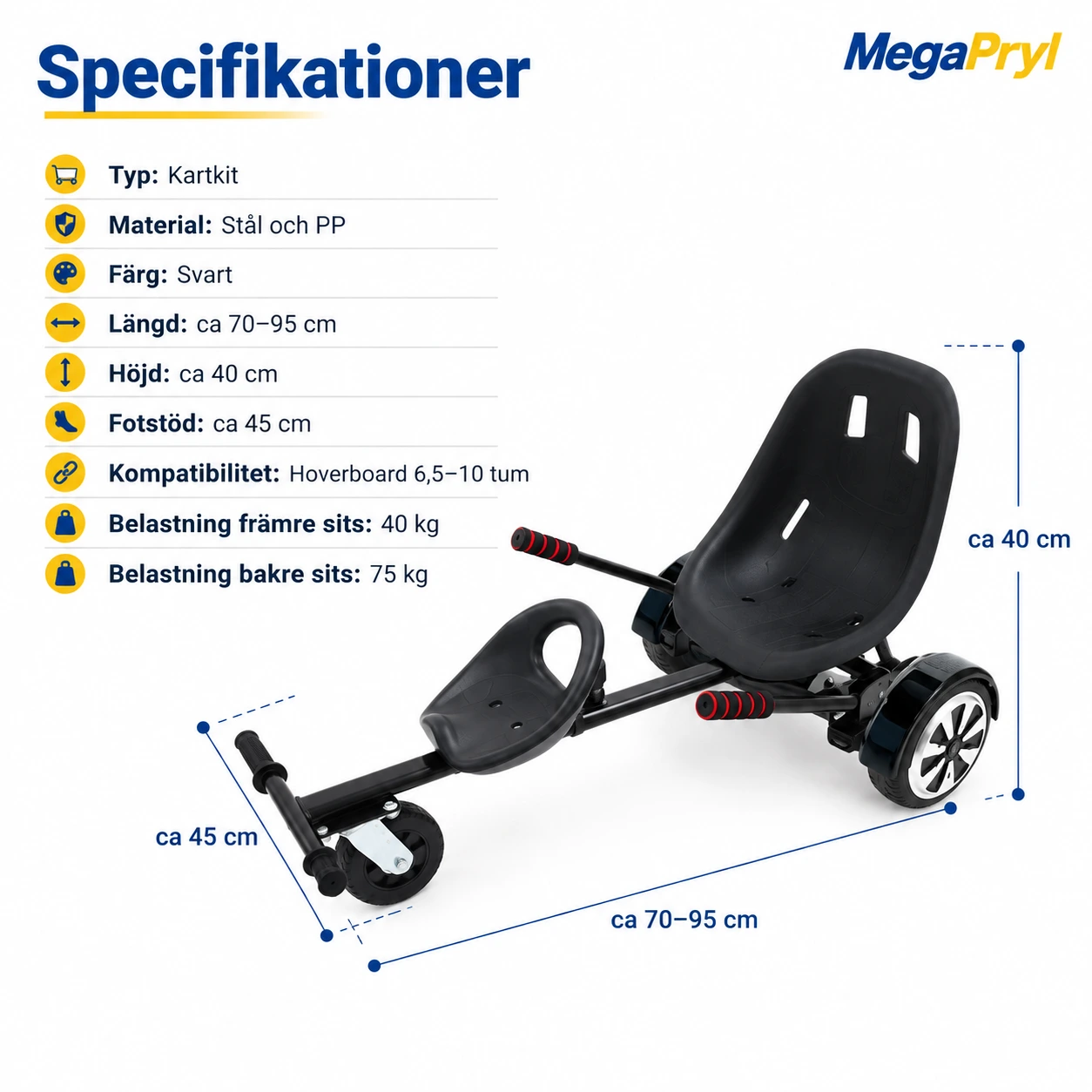Hoverboard kartkit för 6,5–10 tum med justerbar ram