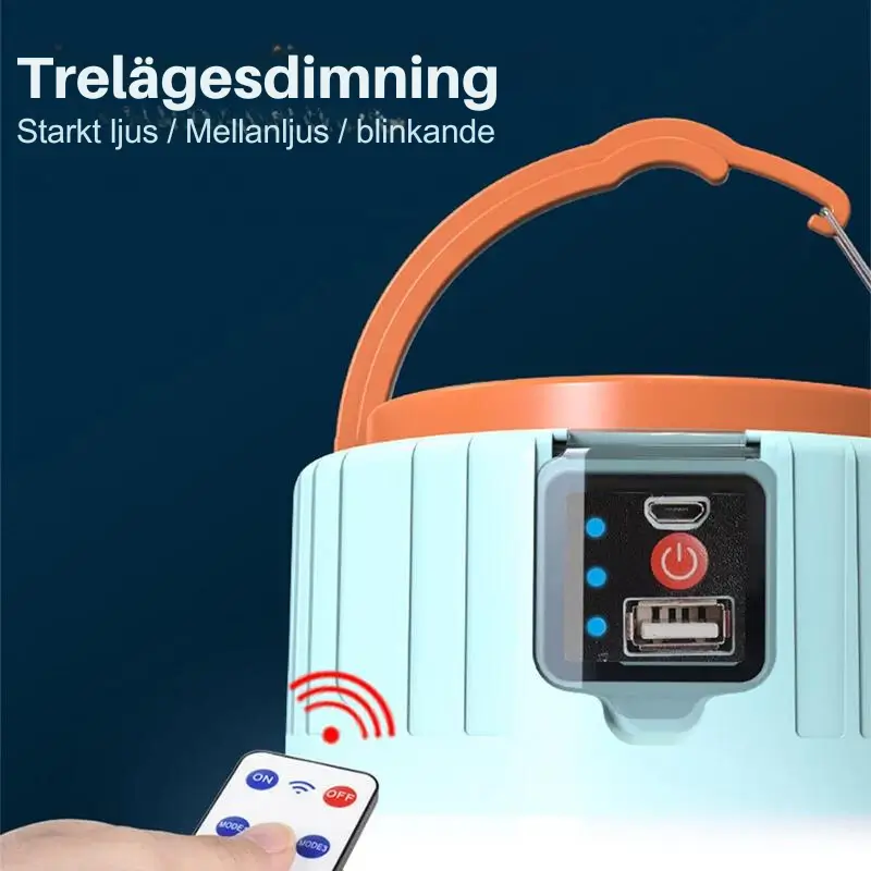 Campinglampa Solcellsdriven LED - Vattentät 4
