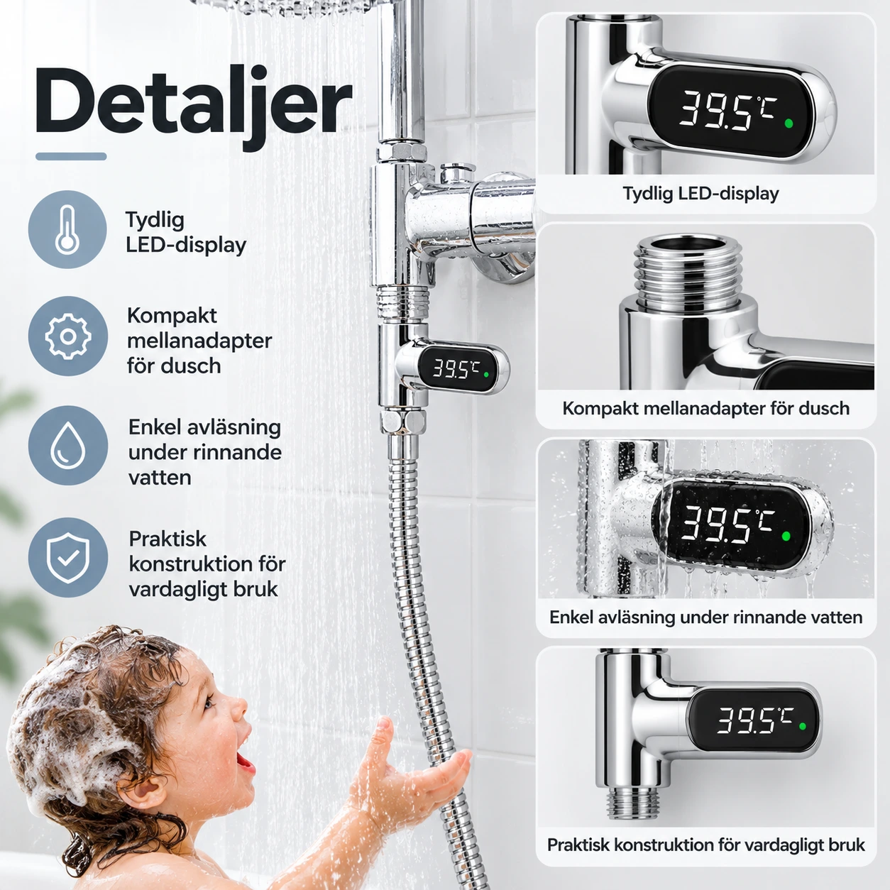 Vattentermometer för dusch med digital display