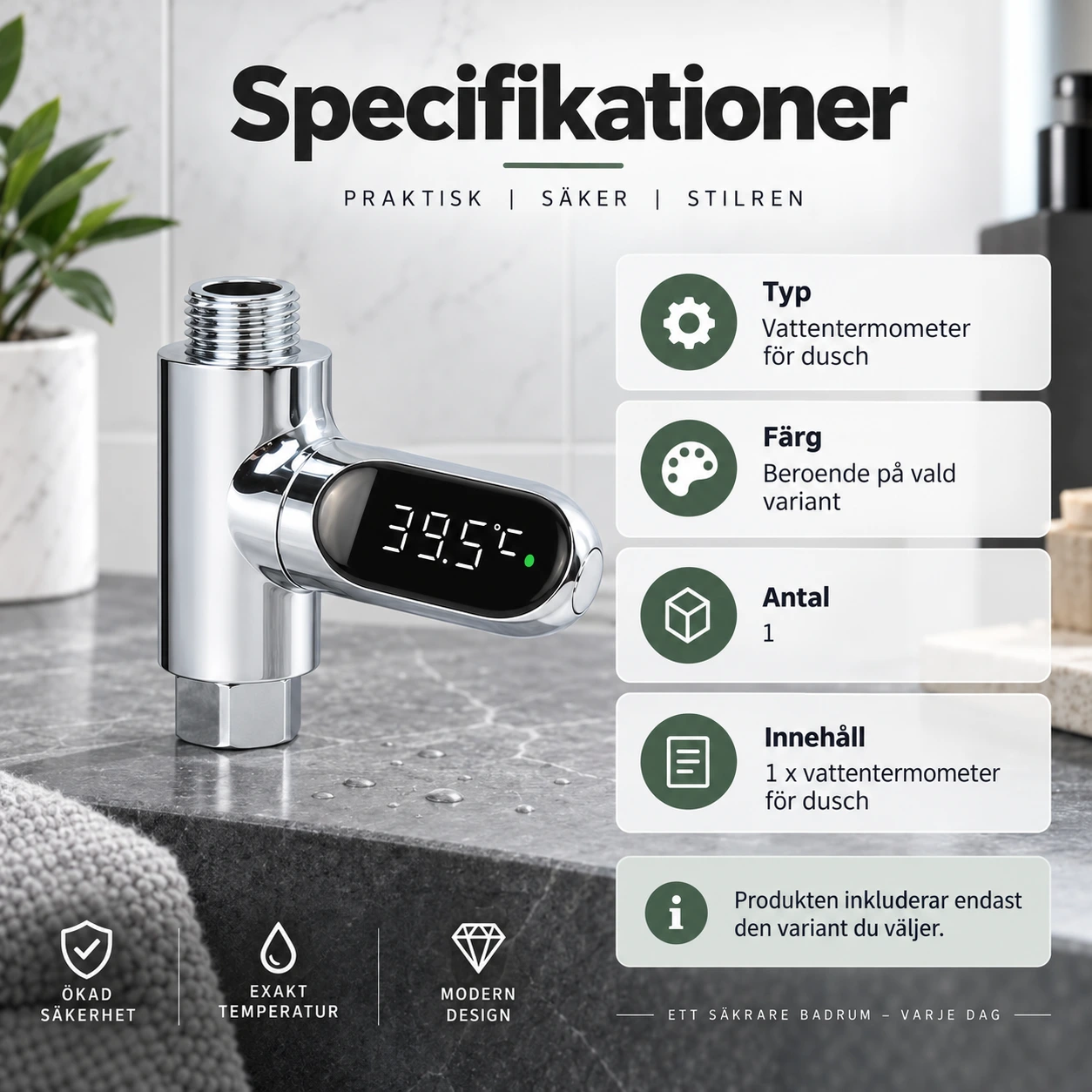 Vattentermometer för dusch med digital display