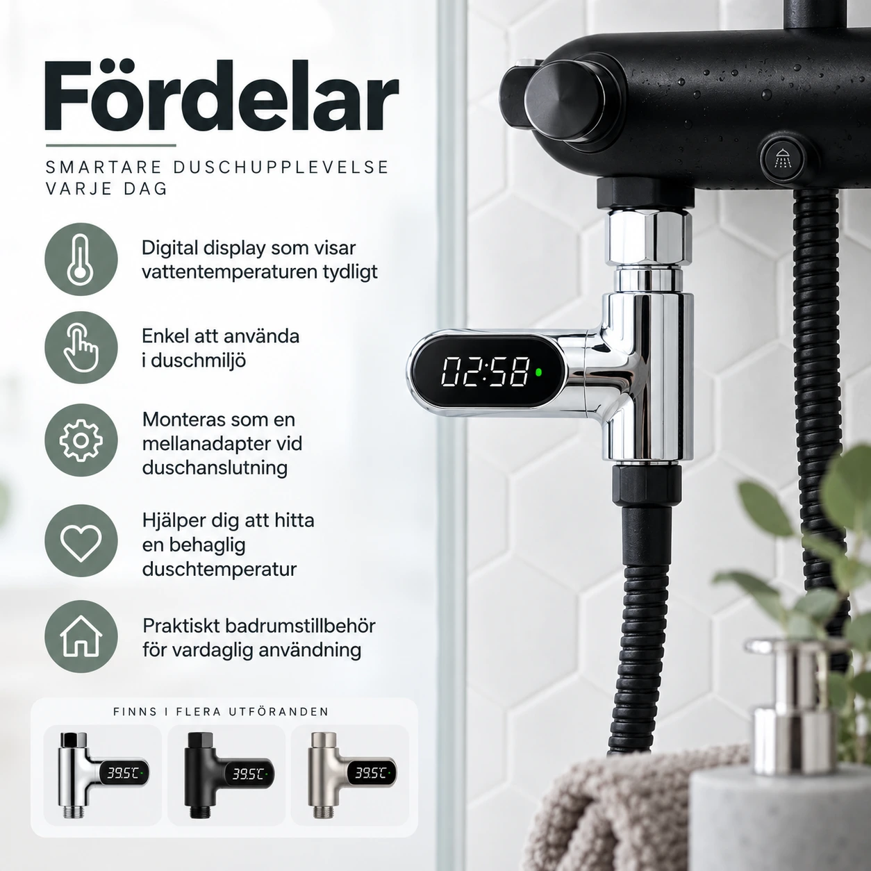 Vattentermometer för dusch med digital display