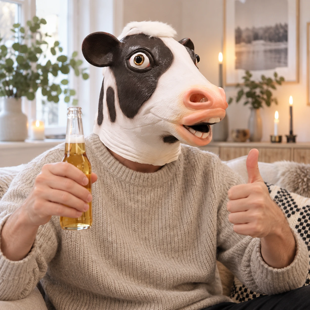 Svart och Vit Ko Latexmask