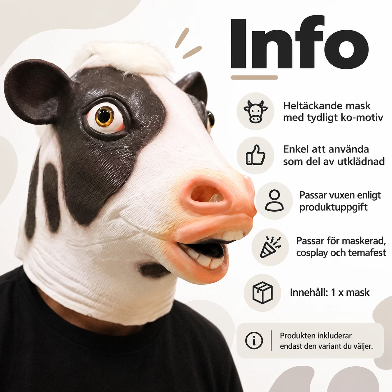 Svart och Vit Ko Latexmask