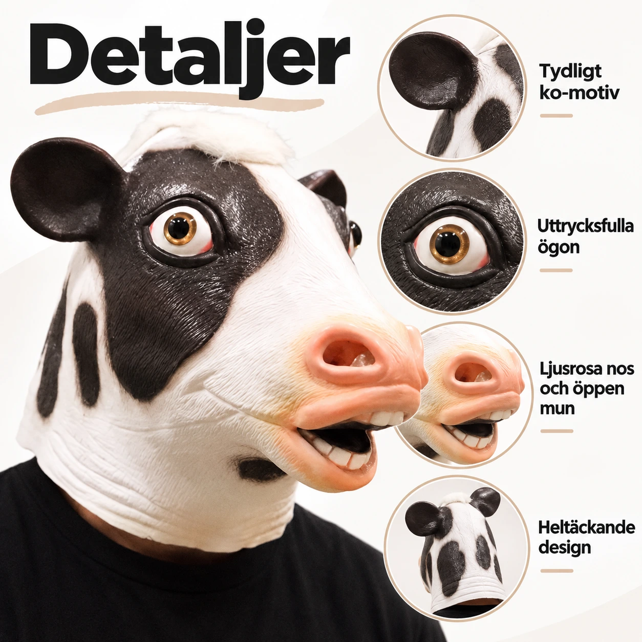 Svart och Vit Ko Latexmask