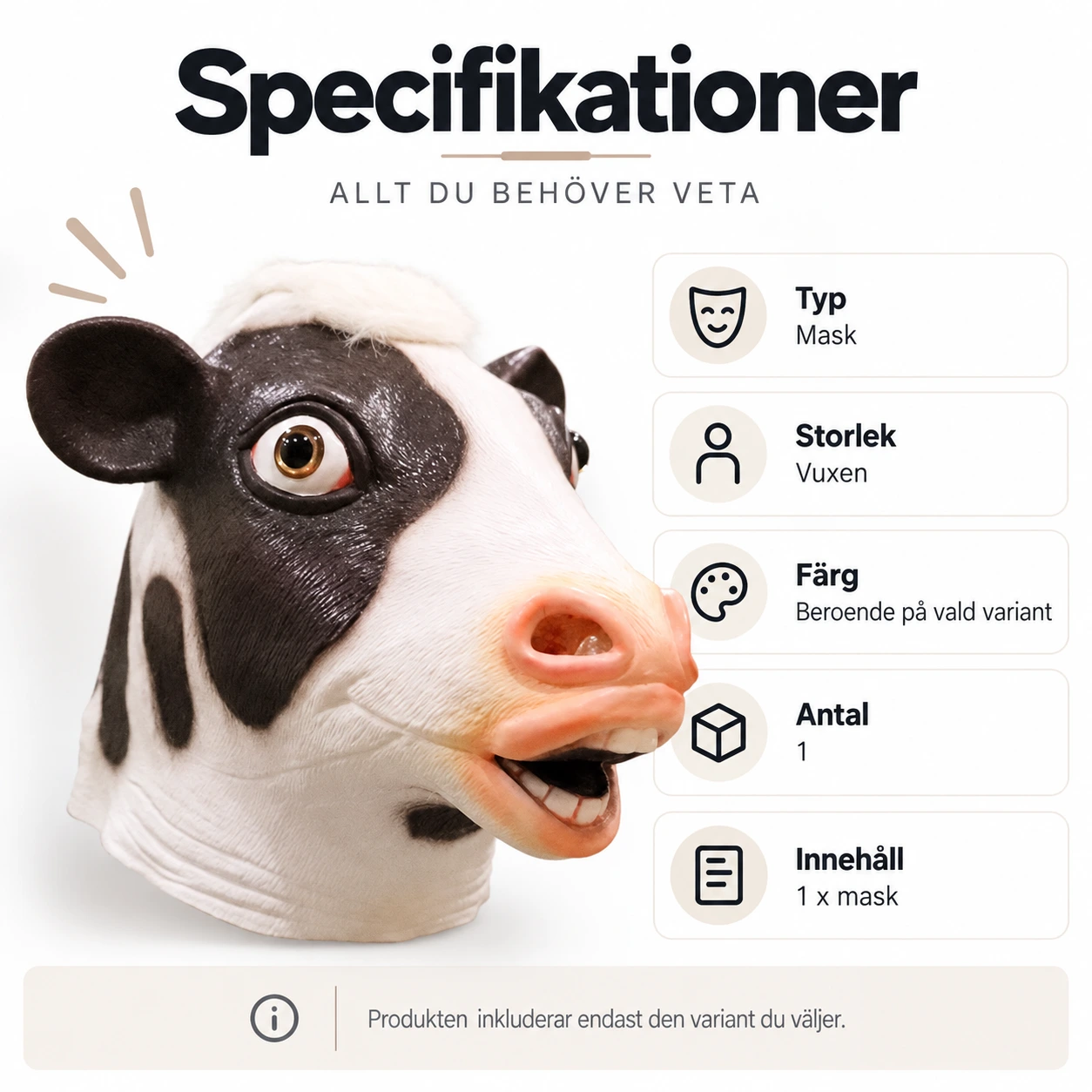 Svart och Vit Ko Latexmask