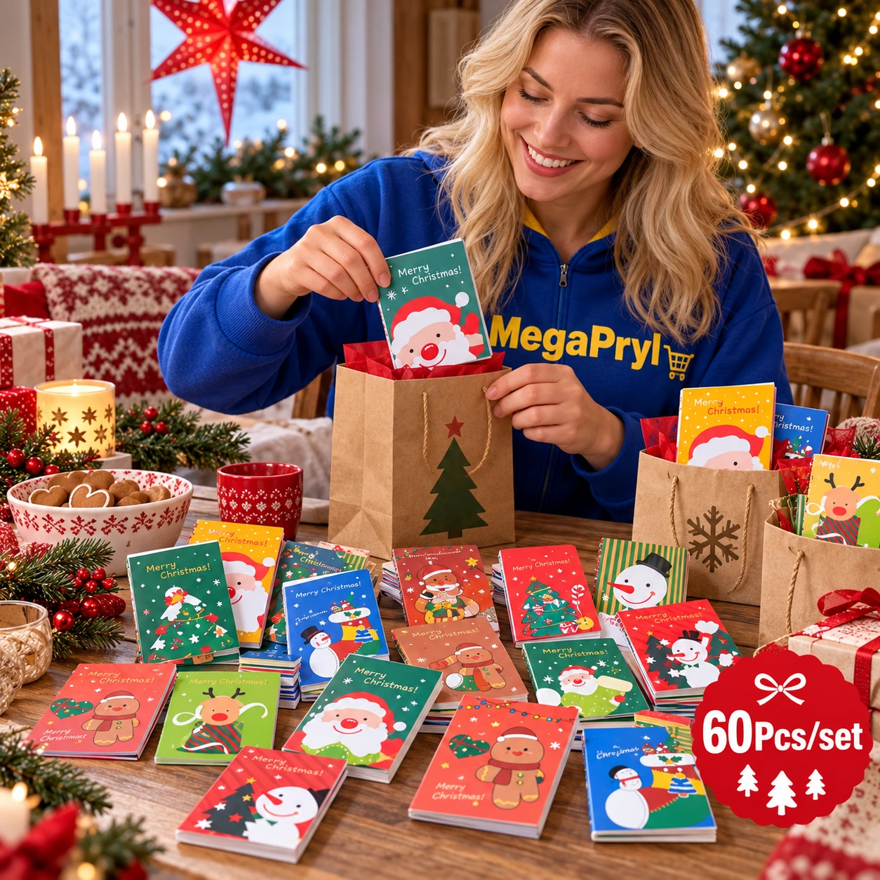 Mini anteckningsböcker med julmotiv, 60-pack