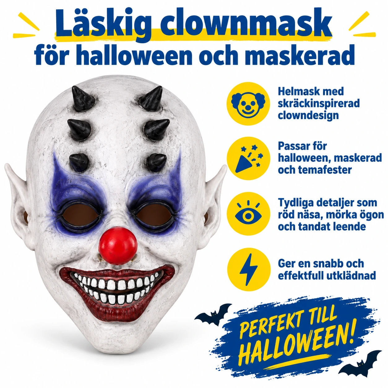 Läskig clownmask för halloween och maskerad