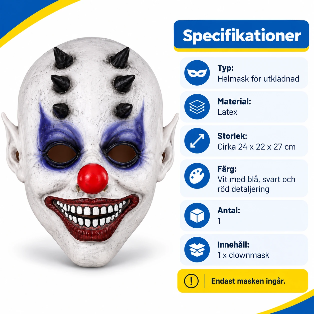 Läskig clownmask för halloween och maskerad