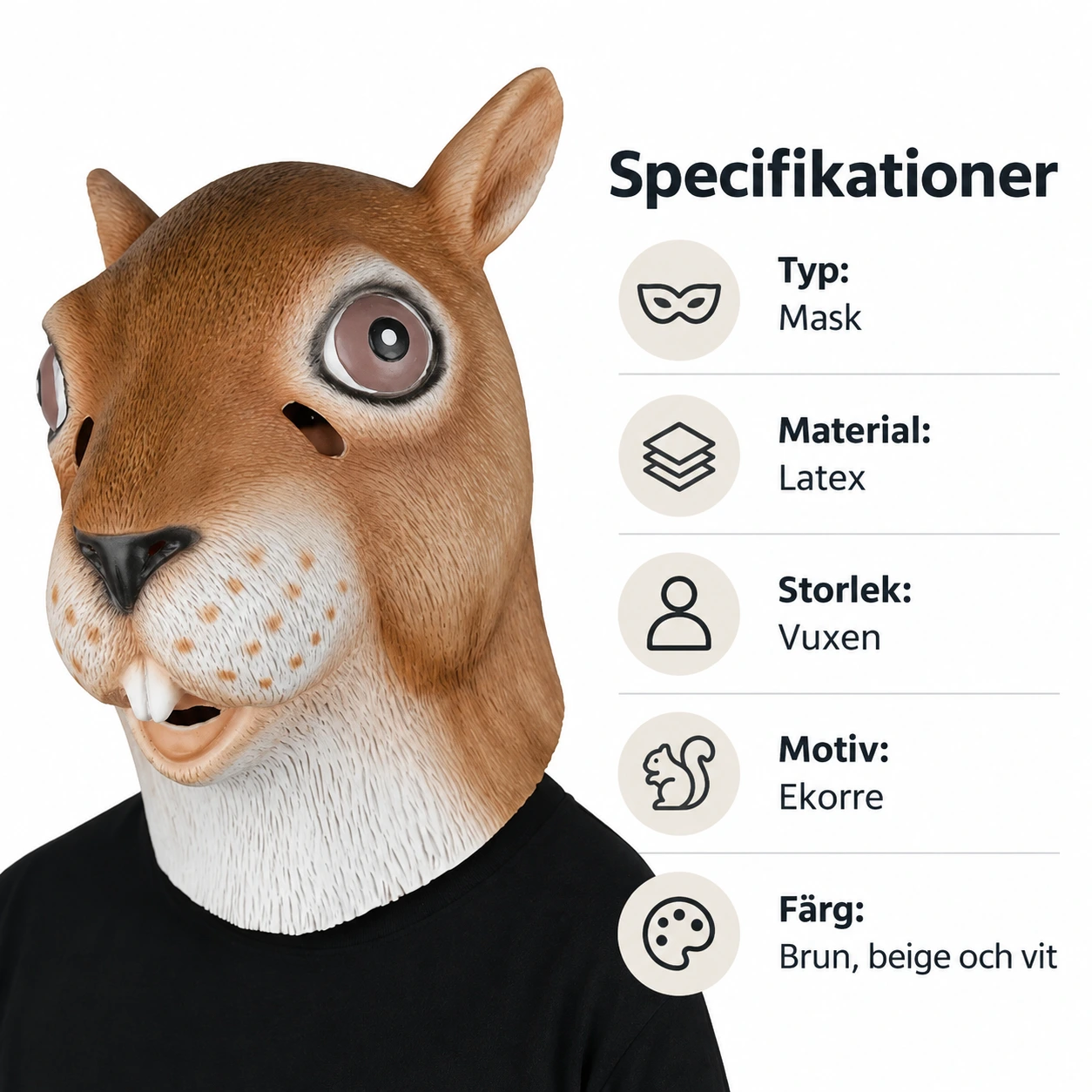 Brun Ekorr Latexmask med Stora Tänder