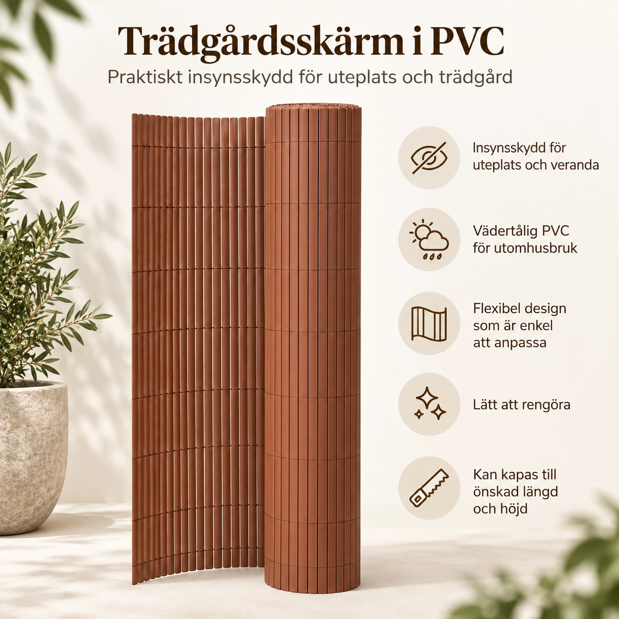 Trädgårdsskärm i PVC för insynsskydd 110 x 300 cm