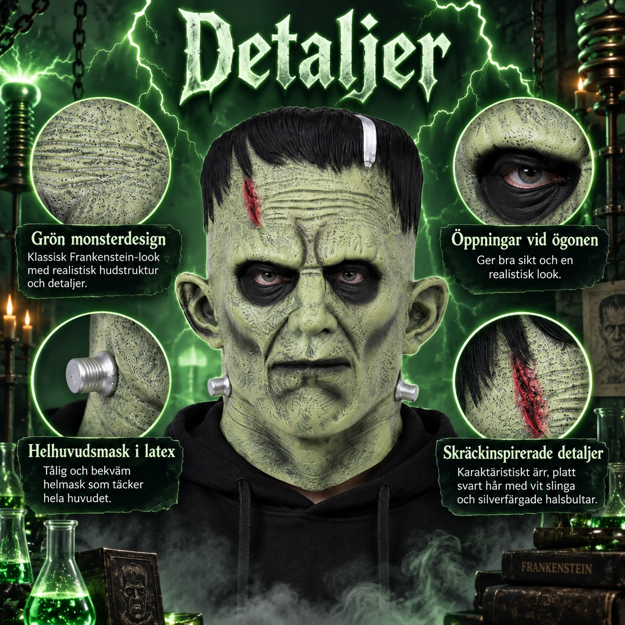 Frankensteinmask för vuxna i latex för halloween och maskerad