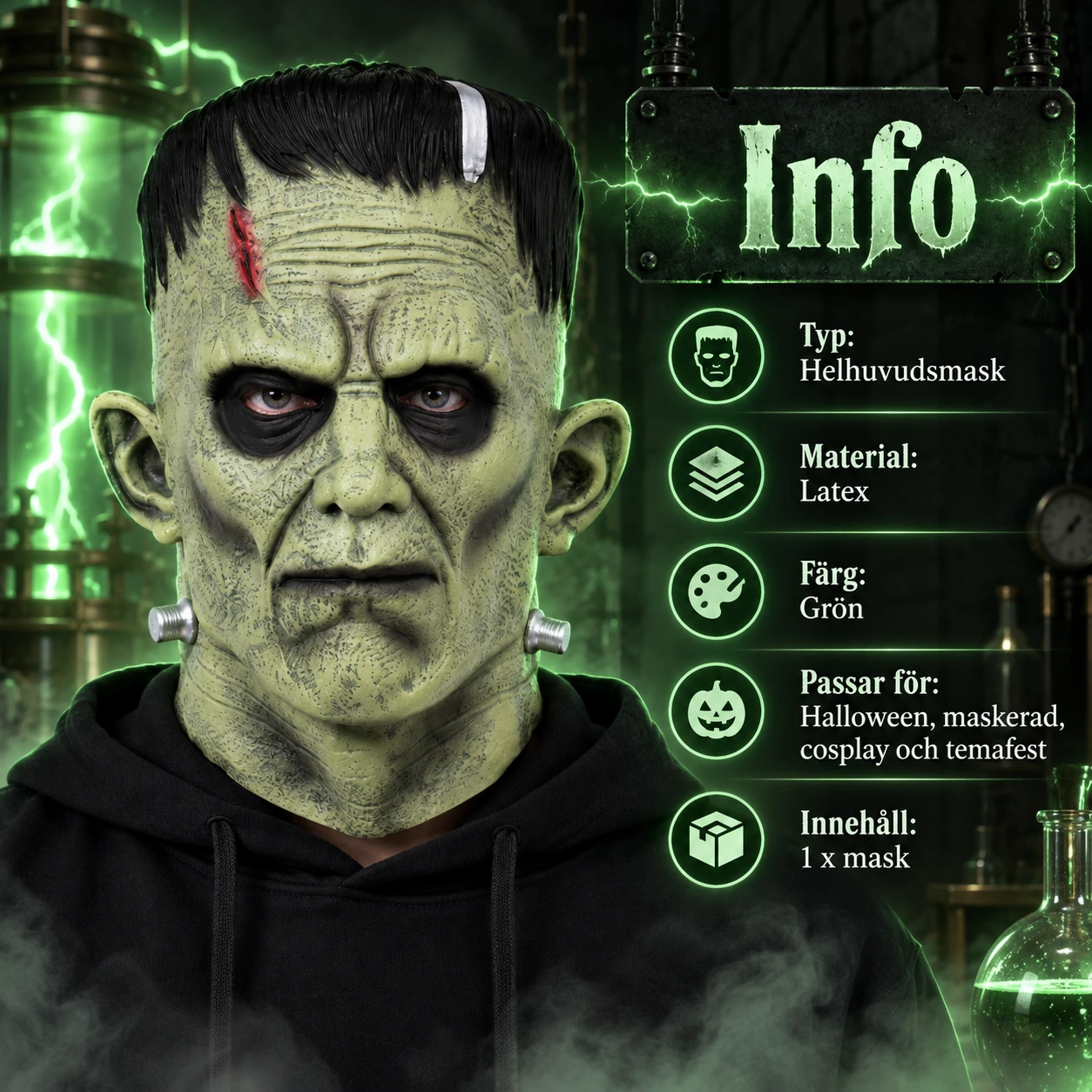Frankensteinmask för vuxna i latex för halloween och maskerad