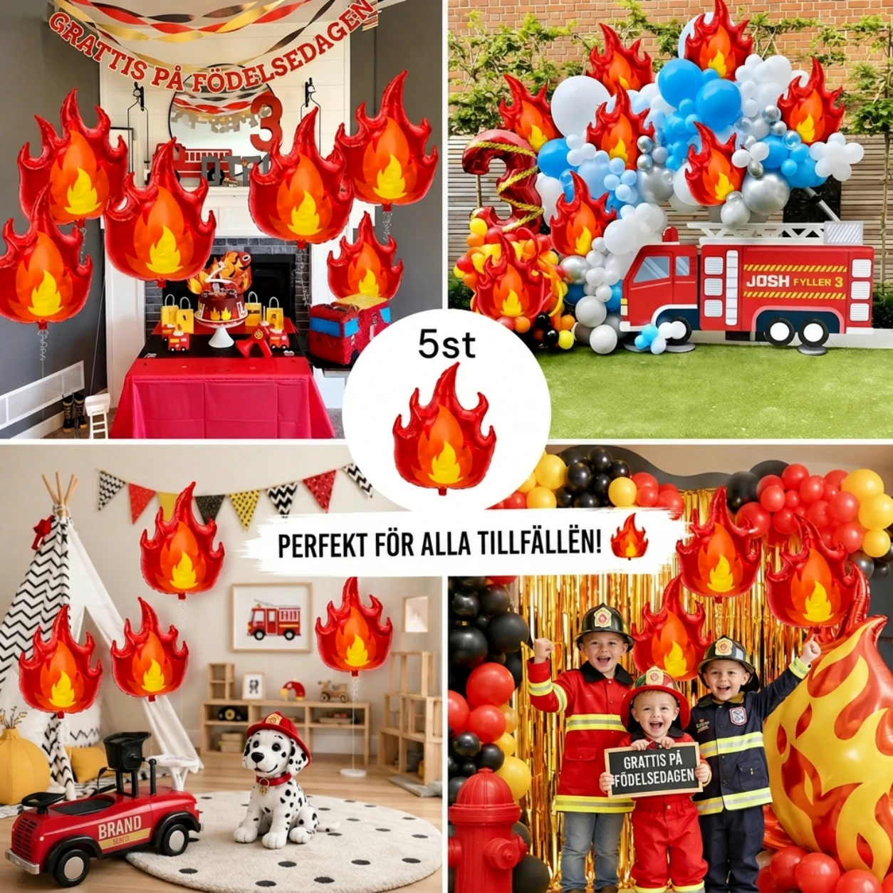 Eldballonger 5-pack – Folieballonger för Brandkalas