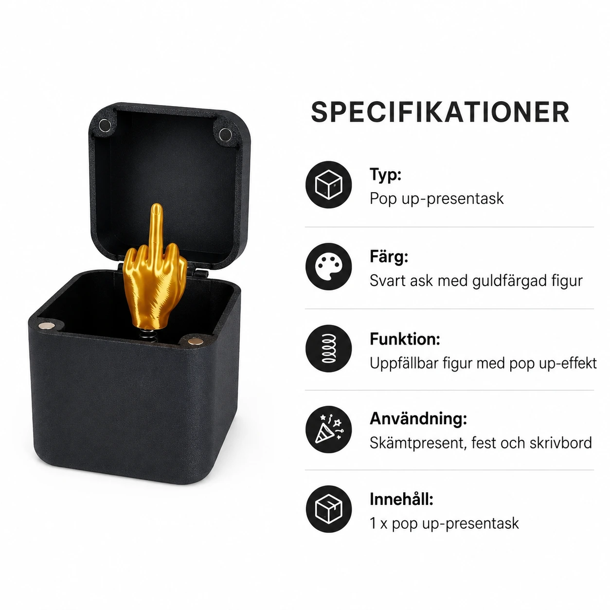 Pop up presentask med långfinger