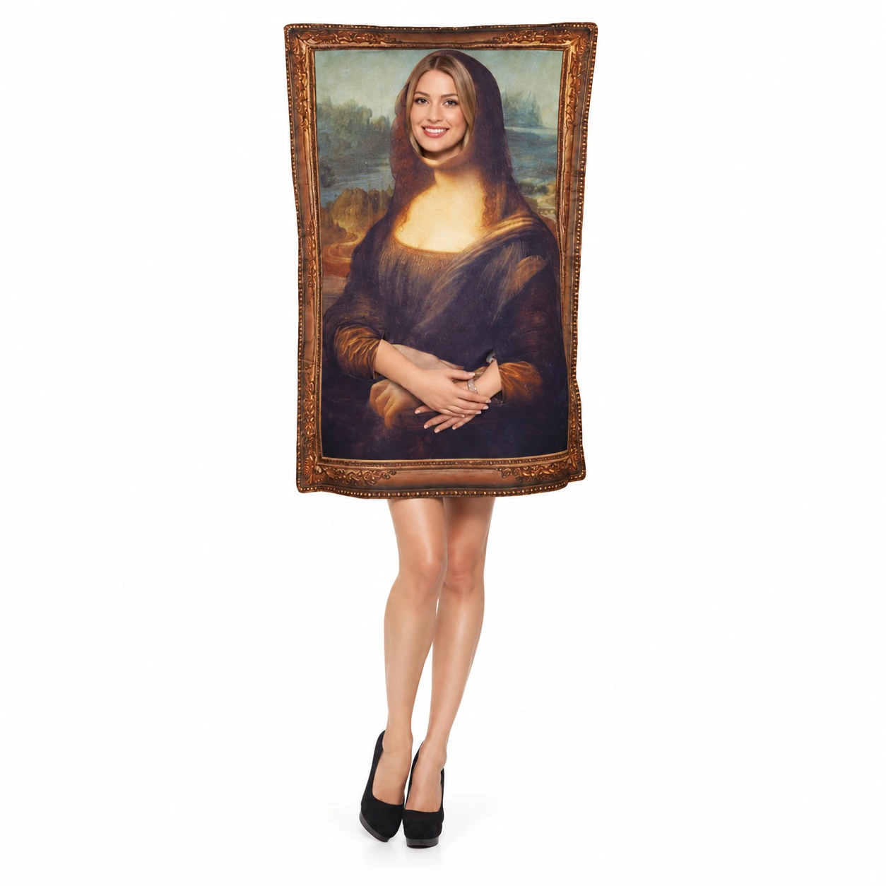 Mona Lisa maskeraddräkt för vuxna med tavelram