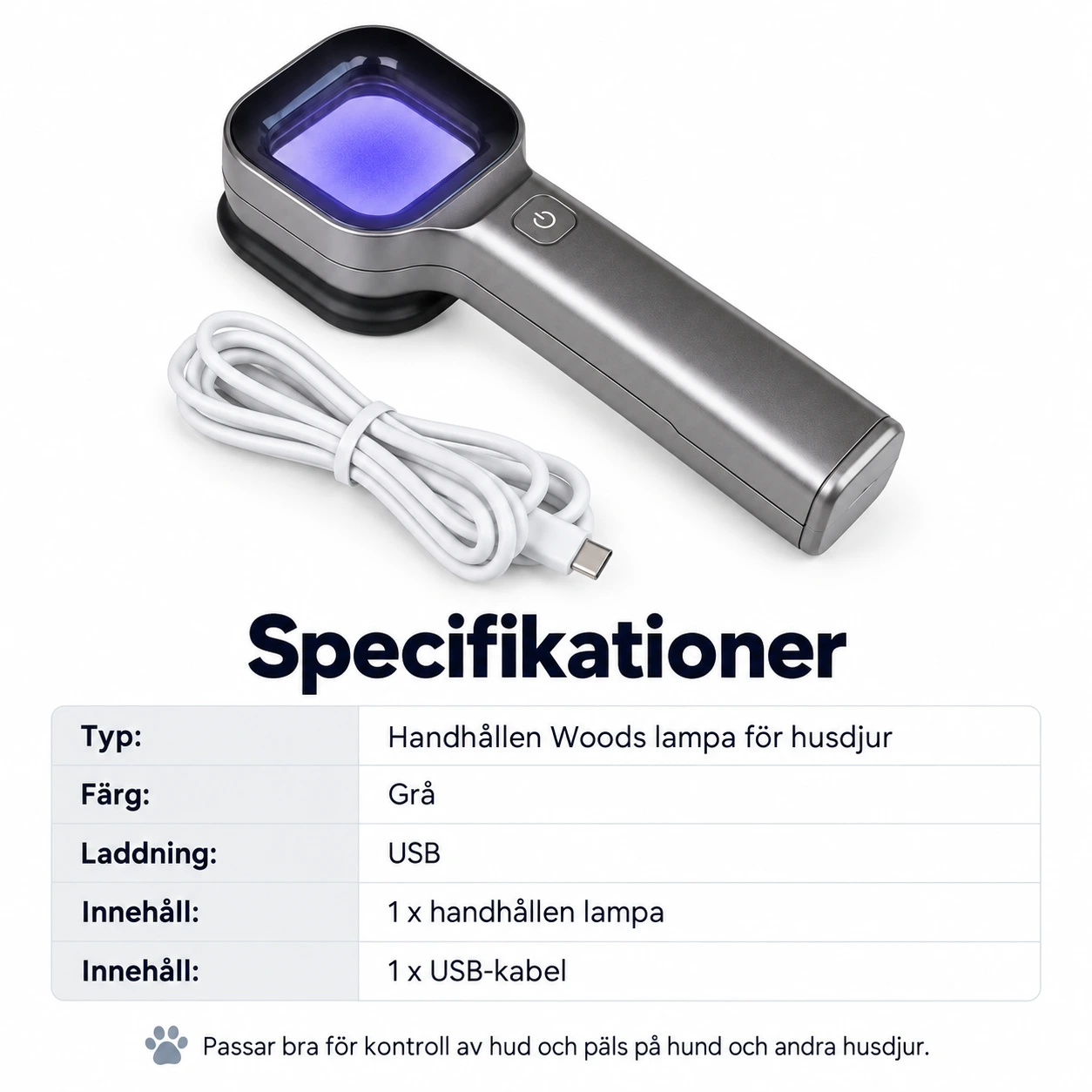 Woods lampa för husdjur med USB-laddning