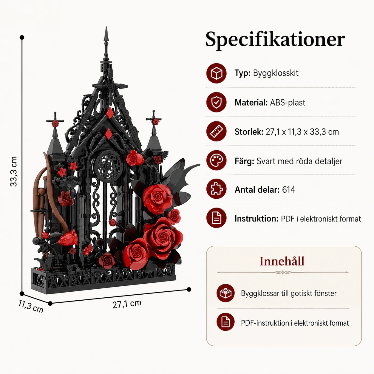 Byggklossar gotiskt fönster för heminredning, 614 delar