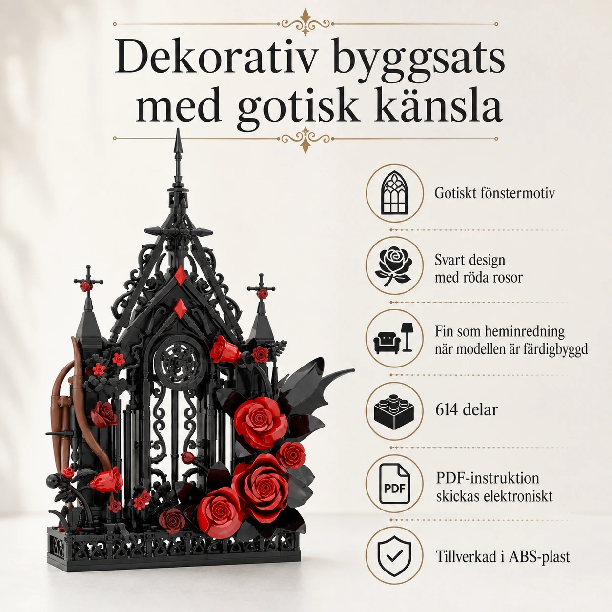 Byggklossar gotiskt fönster för heminredning, 614 delar