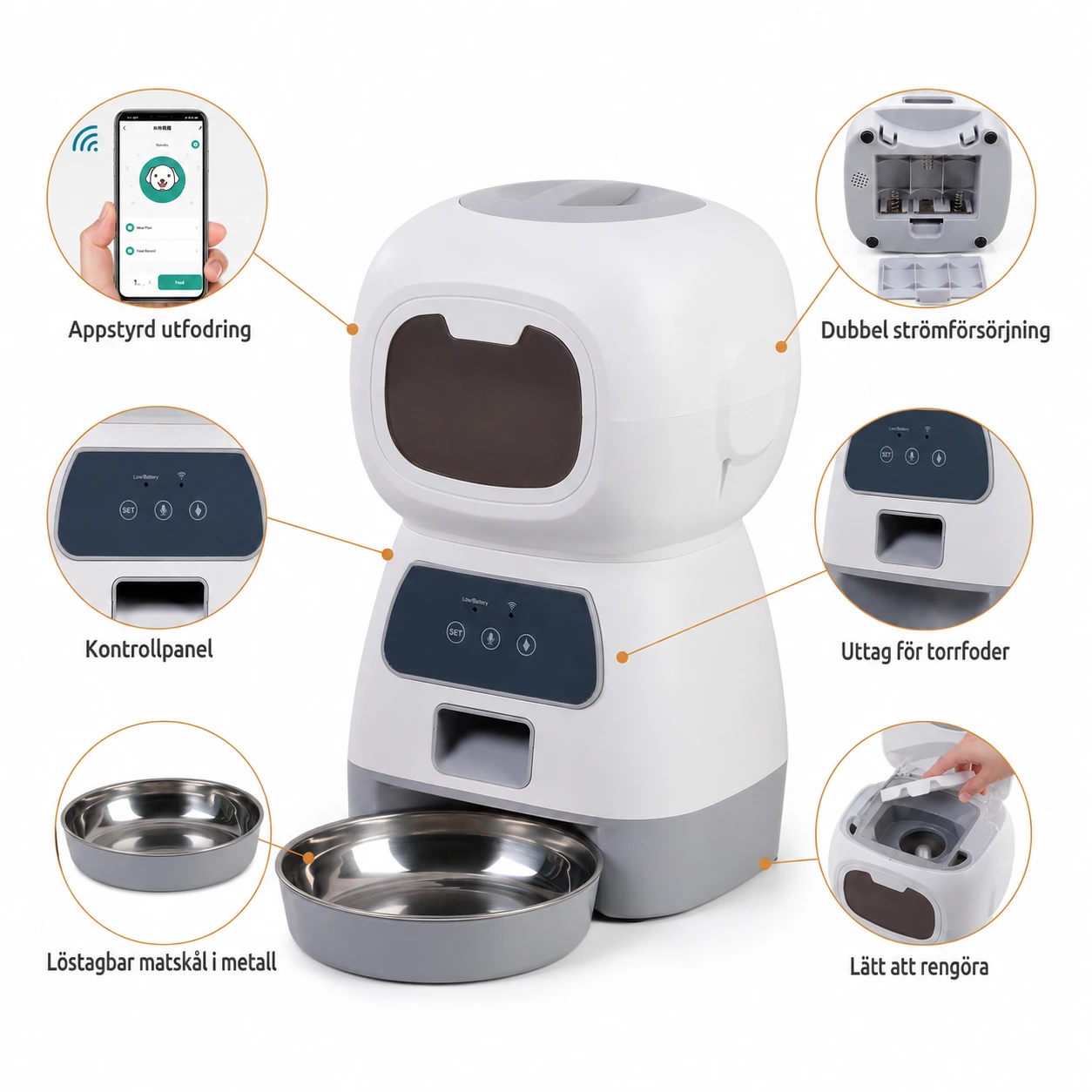 Automatisk foderautomat för katt och hund med appstyrning
