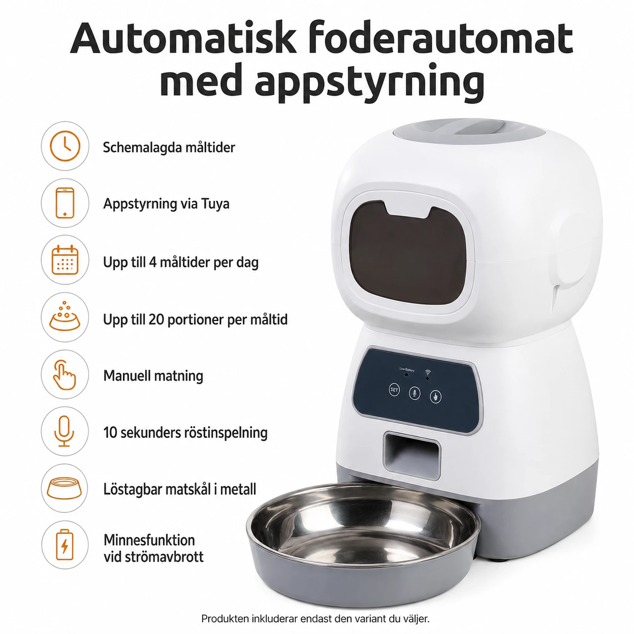 Automatisk foderautomat för katt och hund med appstyrning