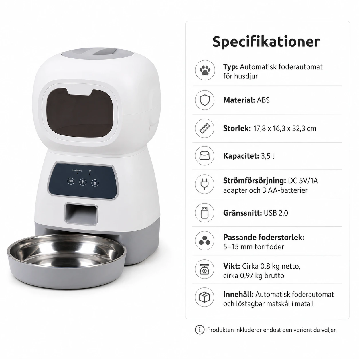 Automatisk foderautomat för katt och hund med appstyrning