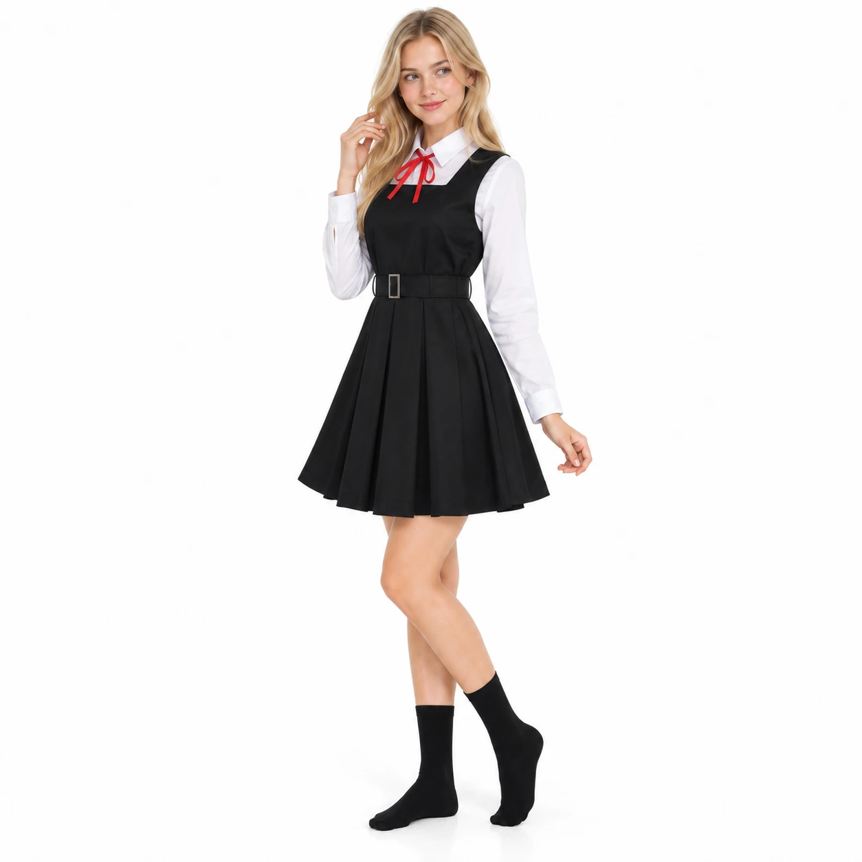 Cosplaydräkt med skjorta, klänning och slips