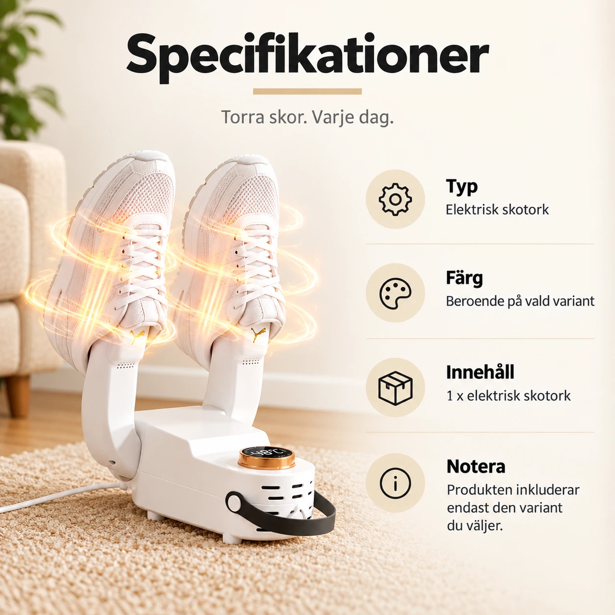 Elektrisk skotork för skor och stövlar, uppfällbar