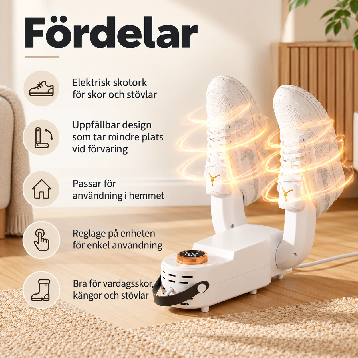 Elektrisk skotork för skor och stövlar, uppfällbar