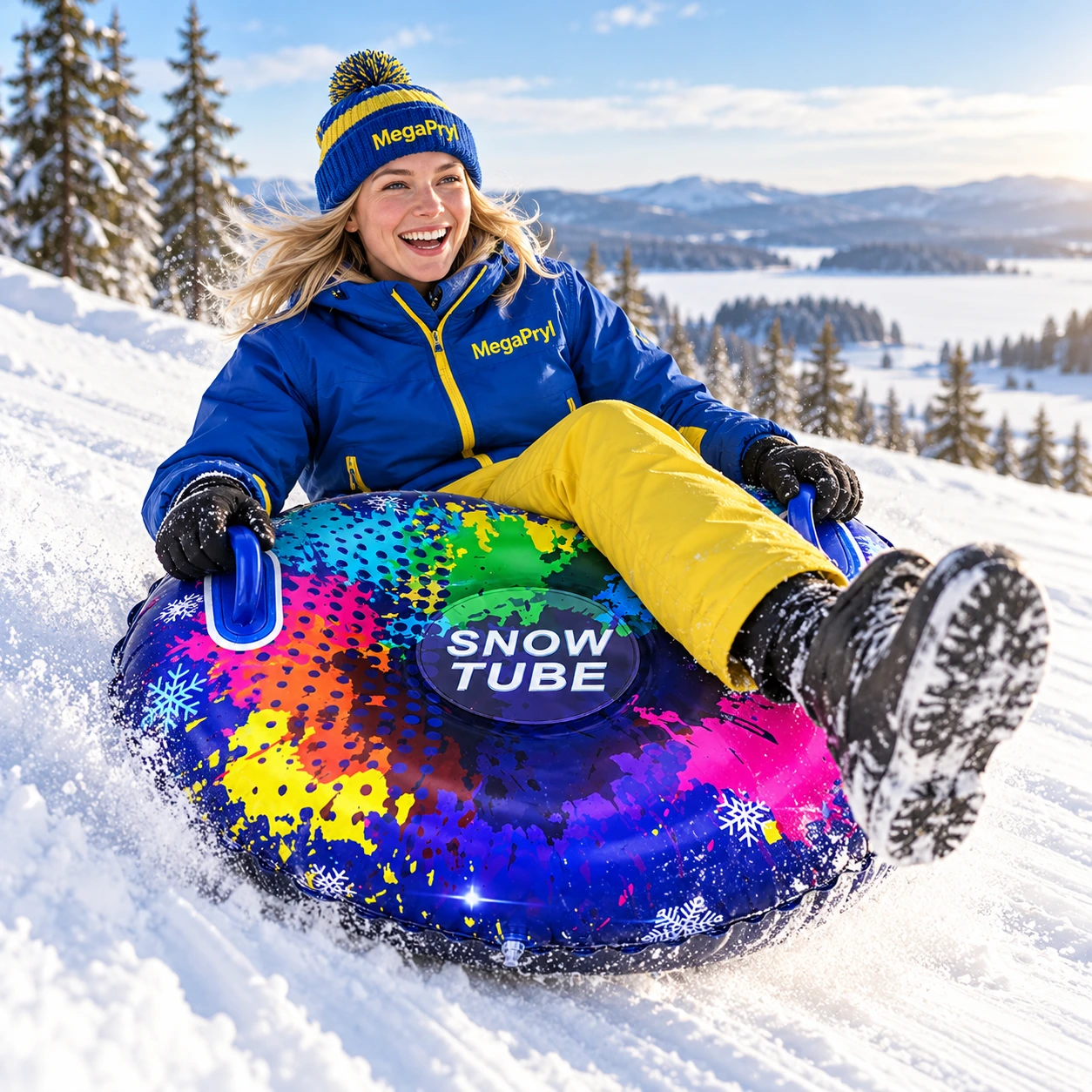 Snow tube 85 cm för snölek med handtag, flerfärgad