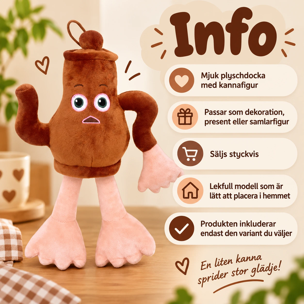 Plyschdocka med kannafigur, 1 st