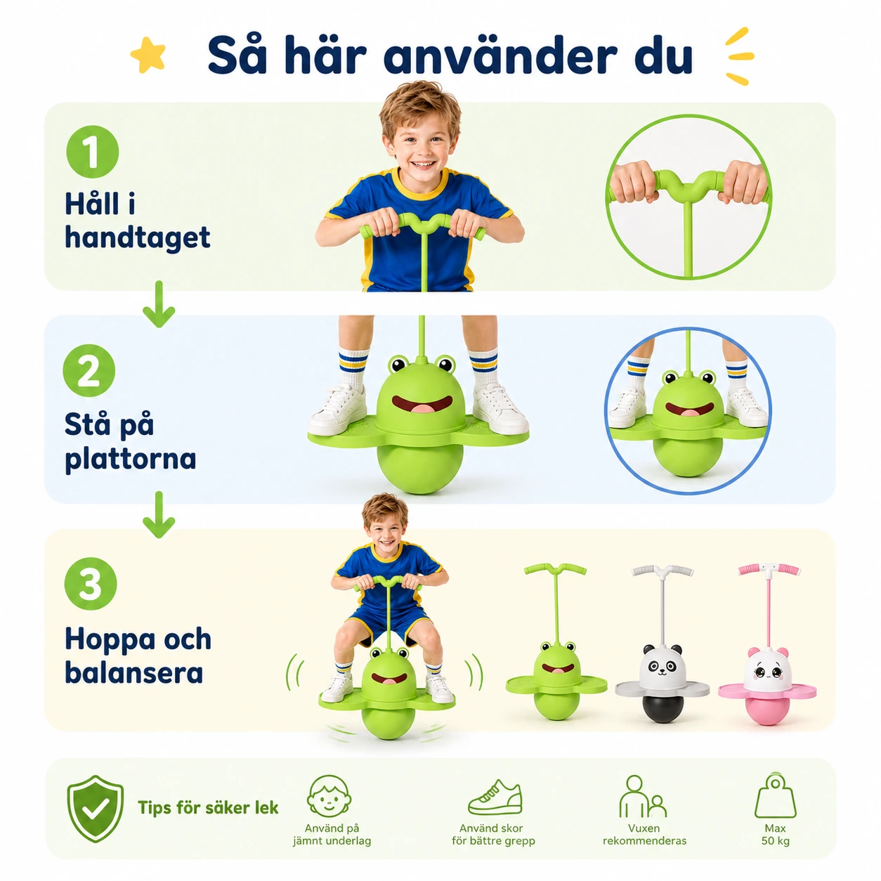 Hoppboll för Barn med Handtag och LED-ljus