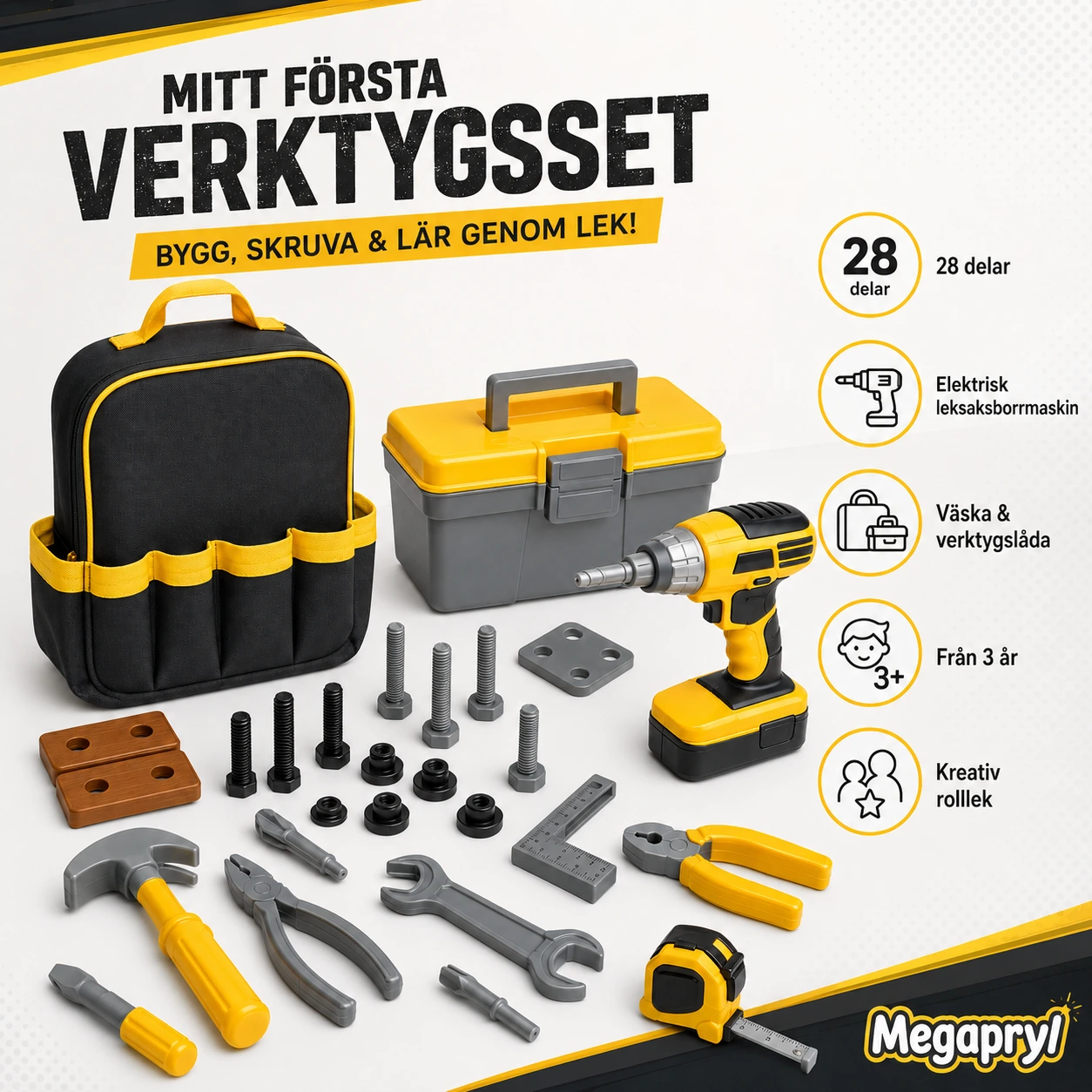 Leksaksverktyg 28 delar med Borrmaskin för Barn