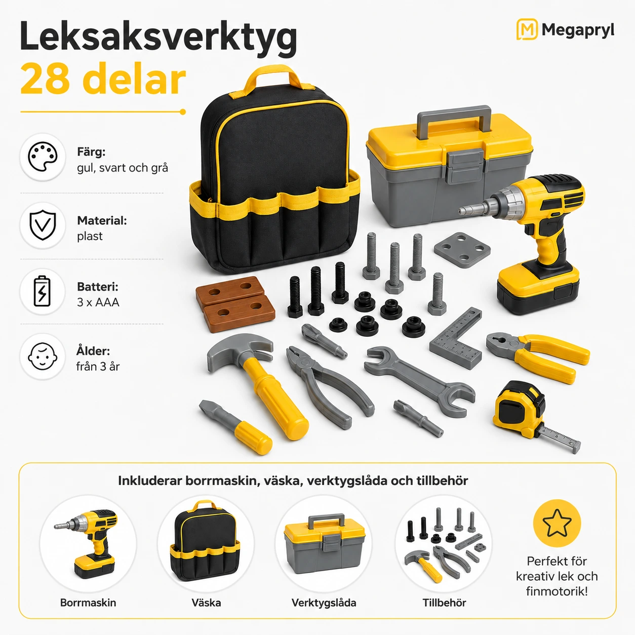 Leksaksverktyg 28 delar med Borrmaskin för Barn