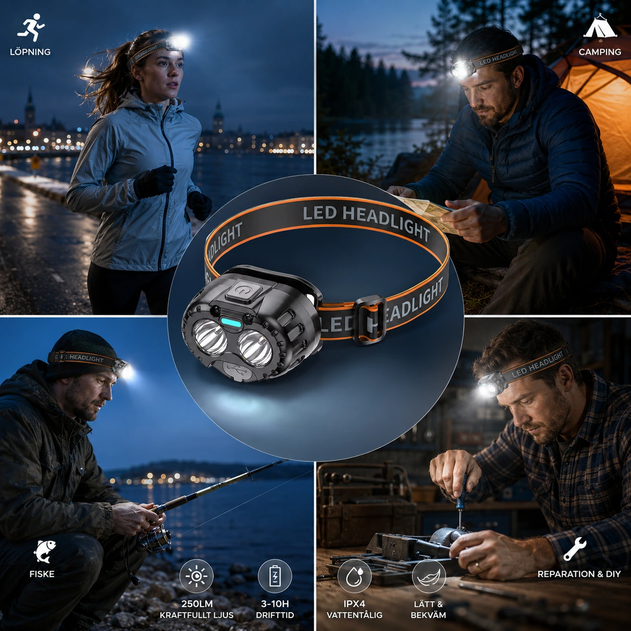 Pannlampa LED 250 lm – USB-C med Rörelsesensor