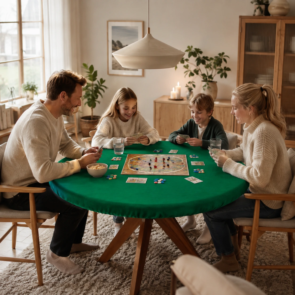 Spelduk för runt bord med elastisk kant