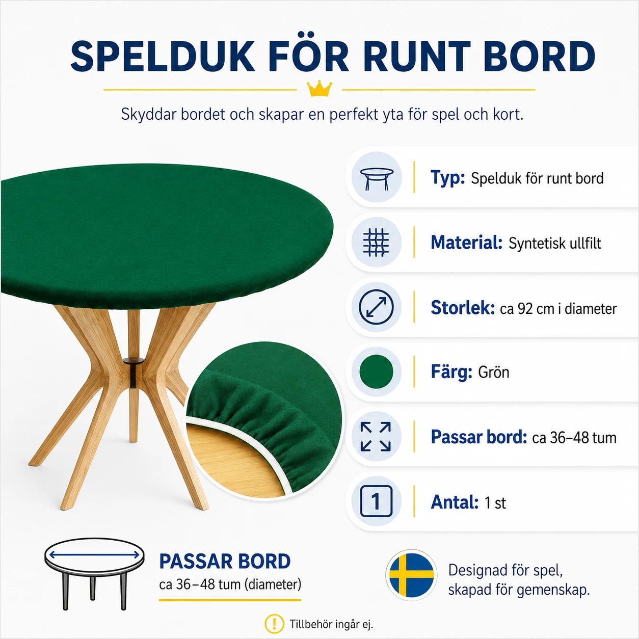 Spelduk för runt bord med elastisk kant