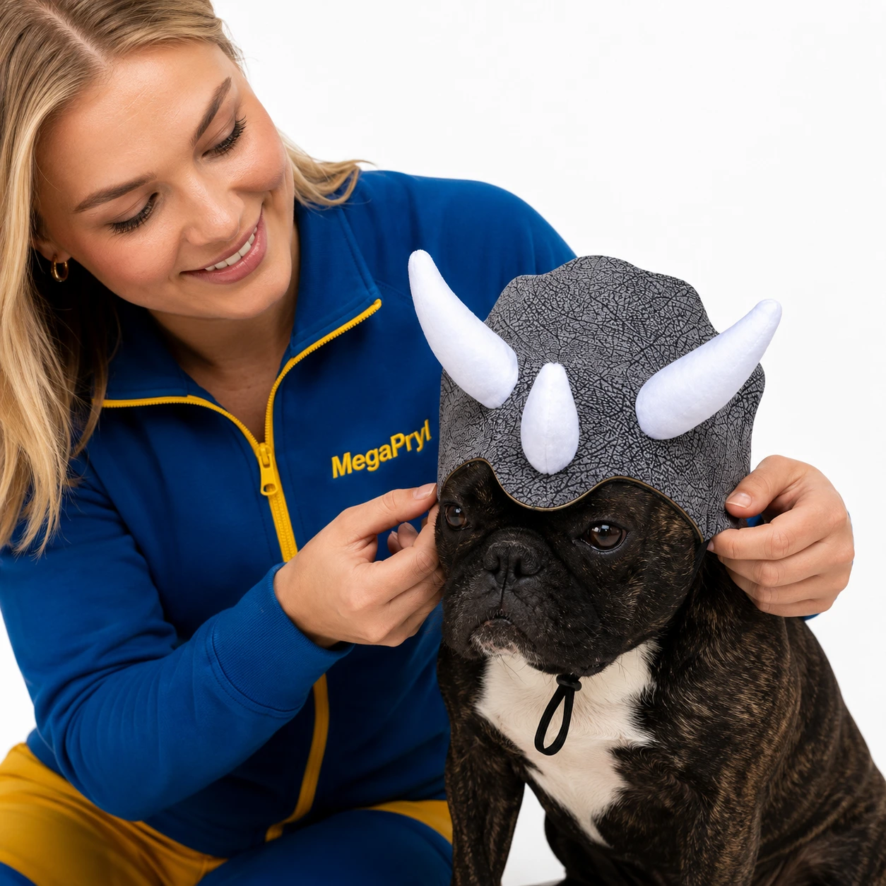 Triceratops-hattu koiralle ja kissalle kangasta