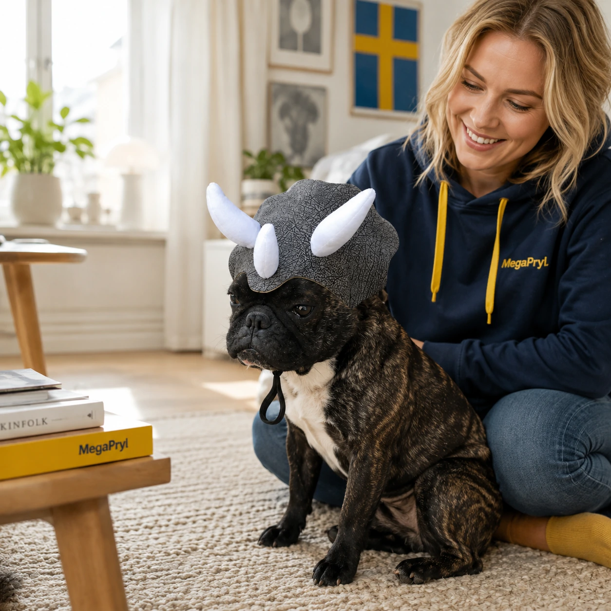 Triceratops-hattu koiralle ja kissalle kangasta