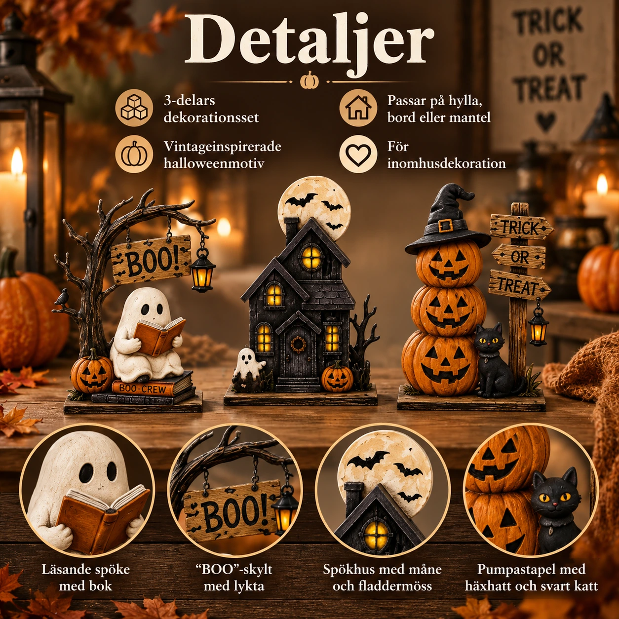 Halloween dekoration för hylla, 3 delar