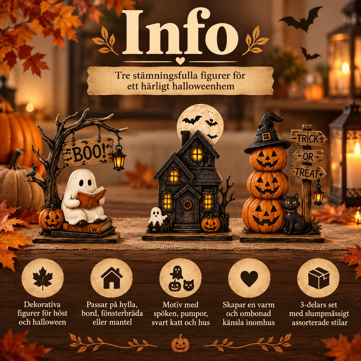 Halloween-koriste hyllylle, 3 osaa