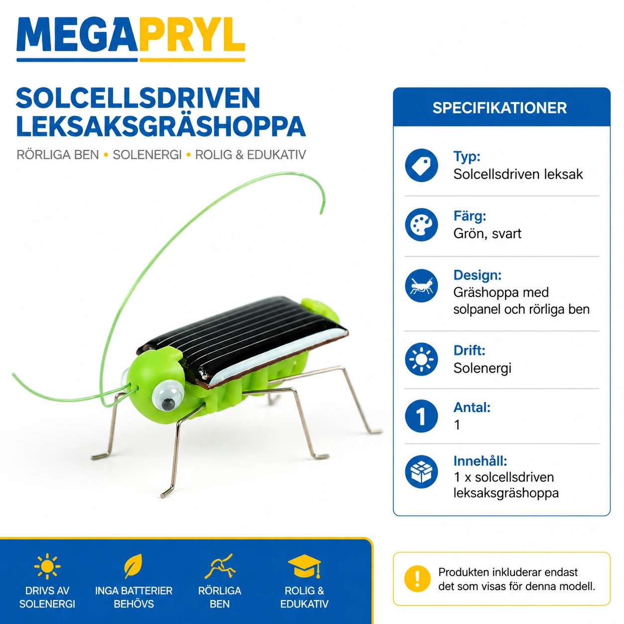Solcellsdriven Leksaksgräshoppa med Rörliga Ben