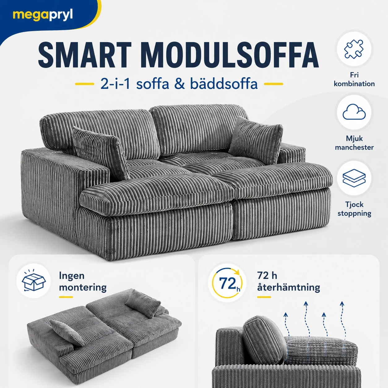 Bäddsoffa 2-Sits i Manchester Modulsoffa