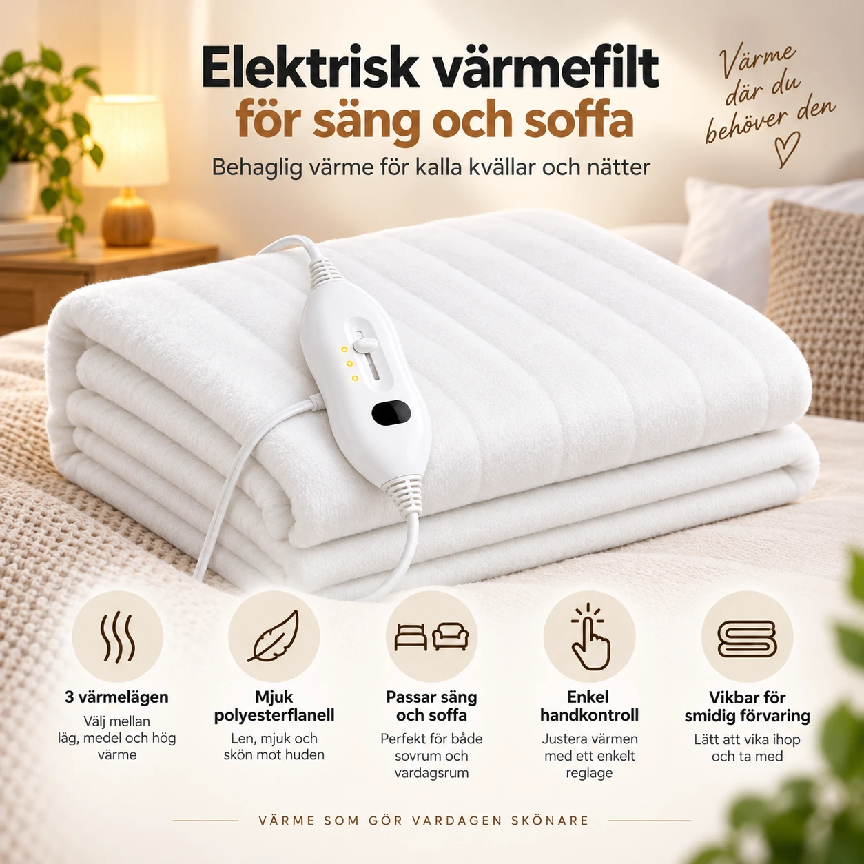 Elektrisk värmefilt för säng och soffa, 150 x 80 cm