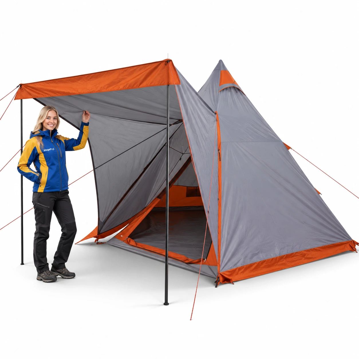 Campingtält med avtagbart yttertak och e-port