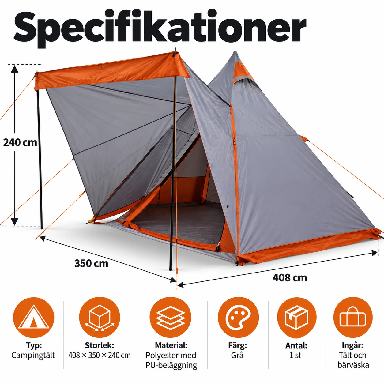 Campingtält med avtagbart yttertak och e-port