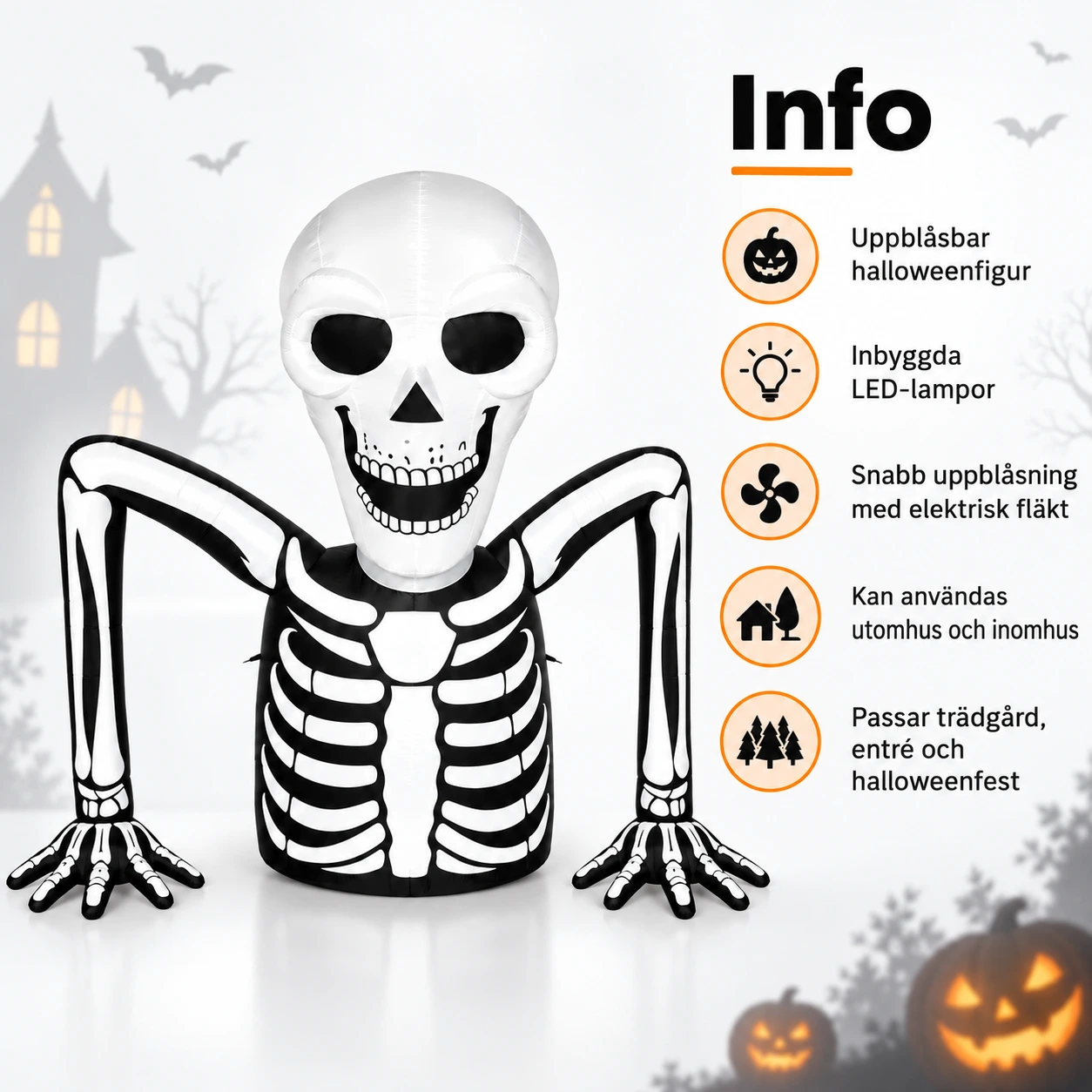 Halloweenfigur skelett uppblåsbar med LED