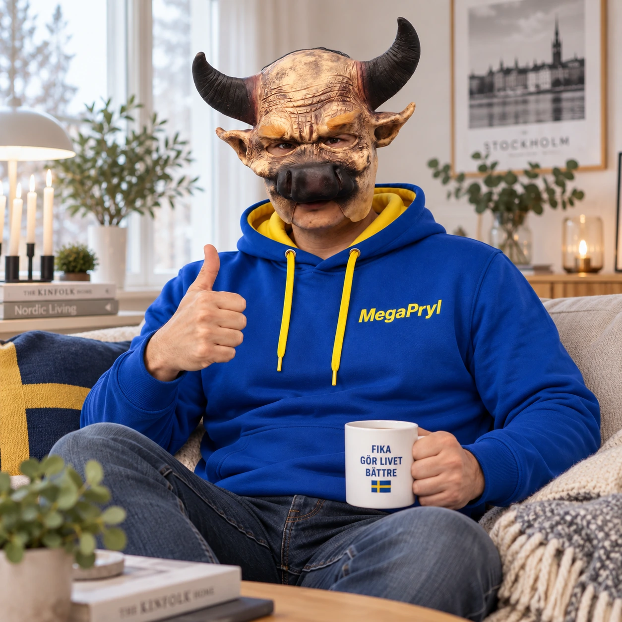 Brun Tjur Latexmask med Horn