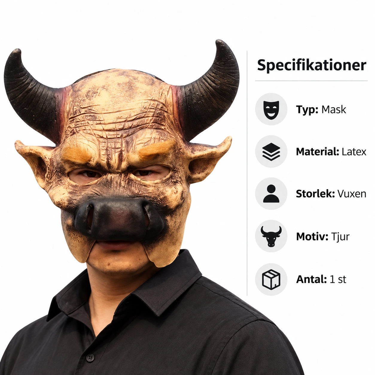 Brun Tjur Latexmask med Horn