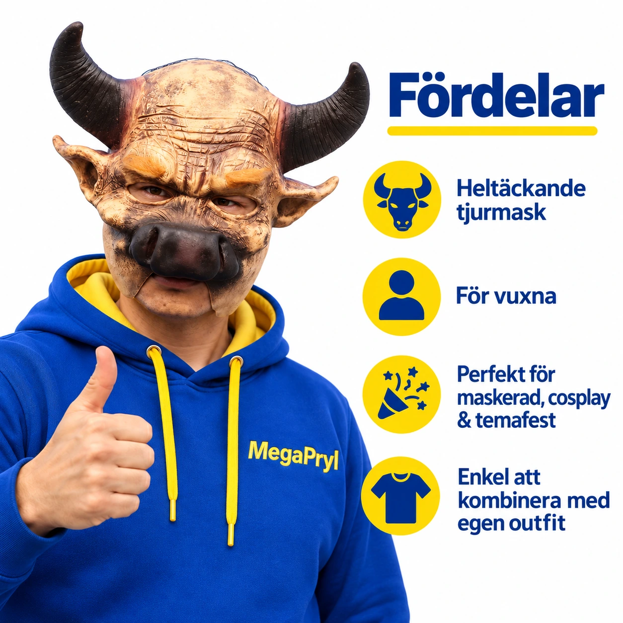Brun Tjur Latexmask med Horn