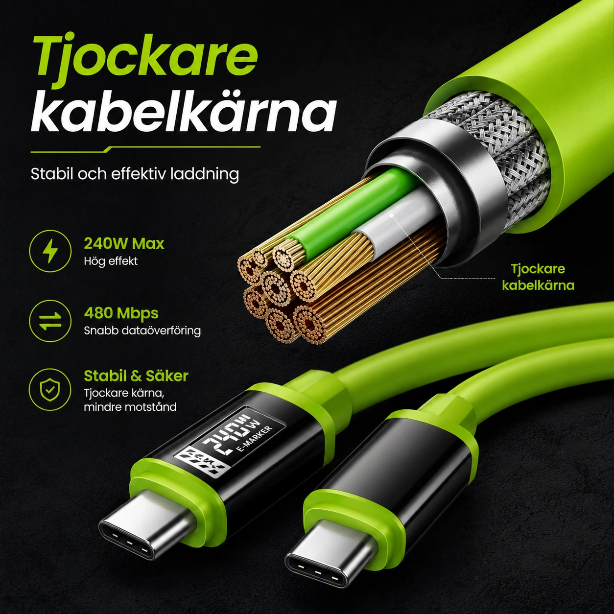 USB-C Laddkabel 240W med Display